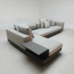 Modern Minimalist L-Shaped Modular Sofa with Integrated Side Table & Suspended Metal Base